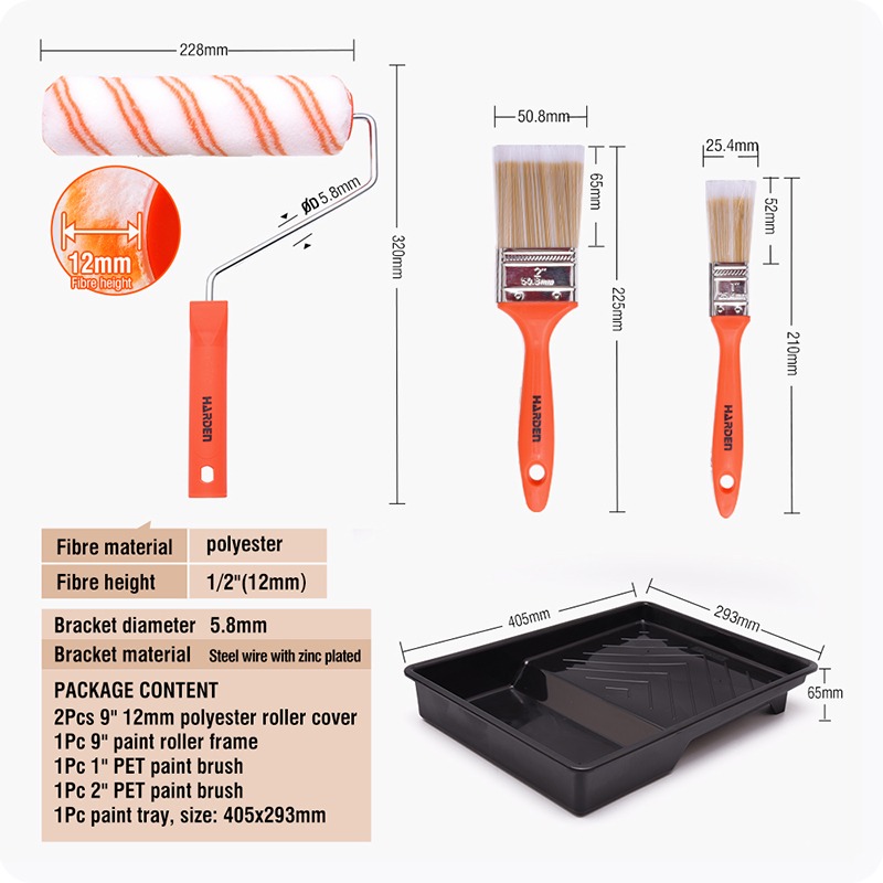 6Pcs Paint Roller & Tray Set